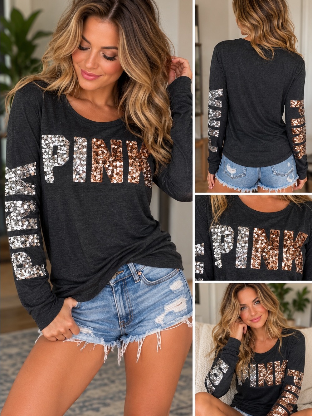 PINK Bling Sleeve Long Sleeve Top 🖤✨